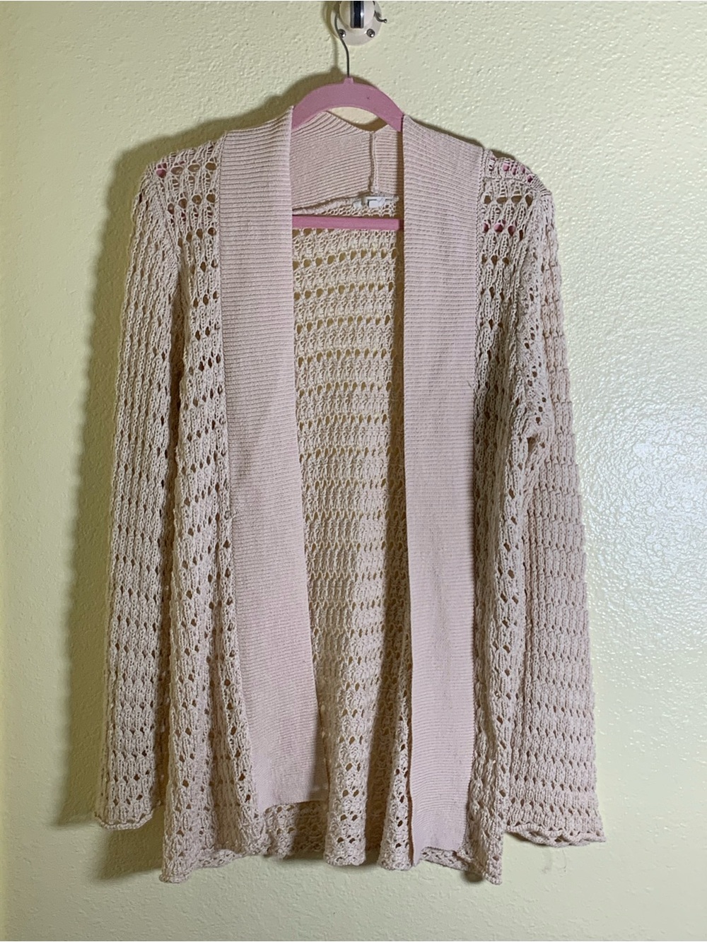 NWOT Mystree Pale Pink Open-Weave Women's Cardigan, Size L